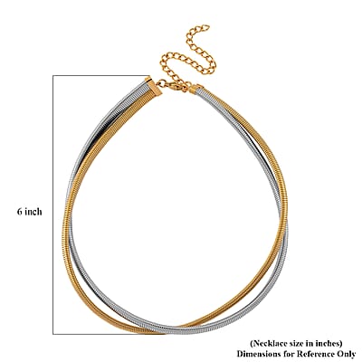 2 Row Choker Necklace in ION Plated YG and Stainless Steel 16-20 Inches