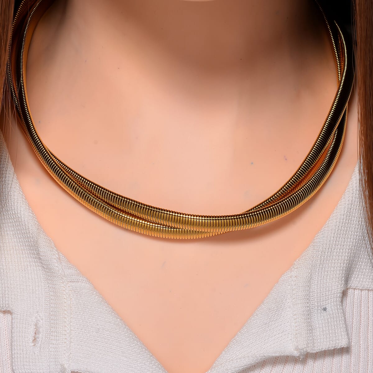 2 Row Choker Necklace in ION Plated YG Stainless Steel 16-20 Inches image number 1