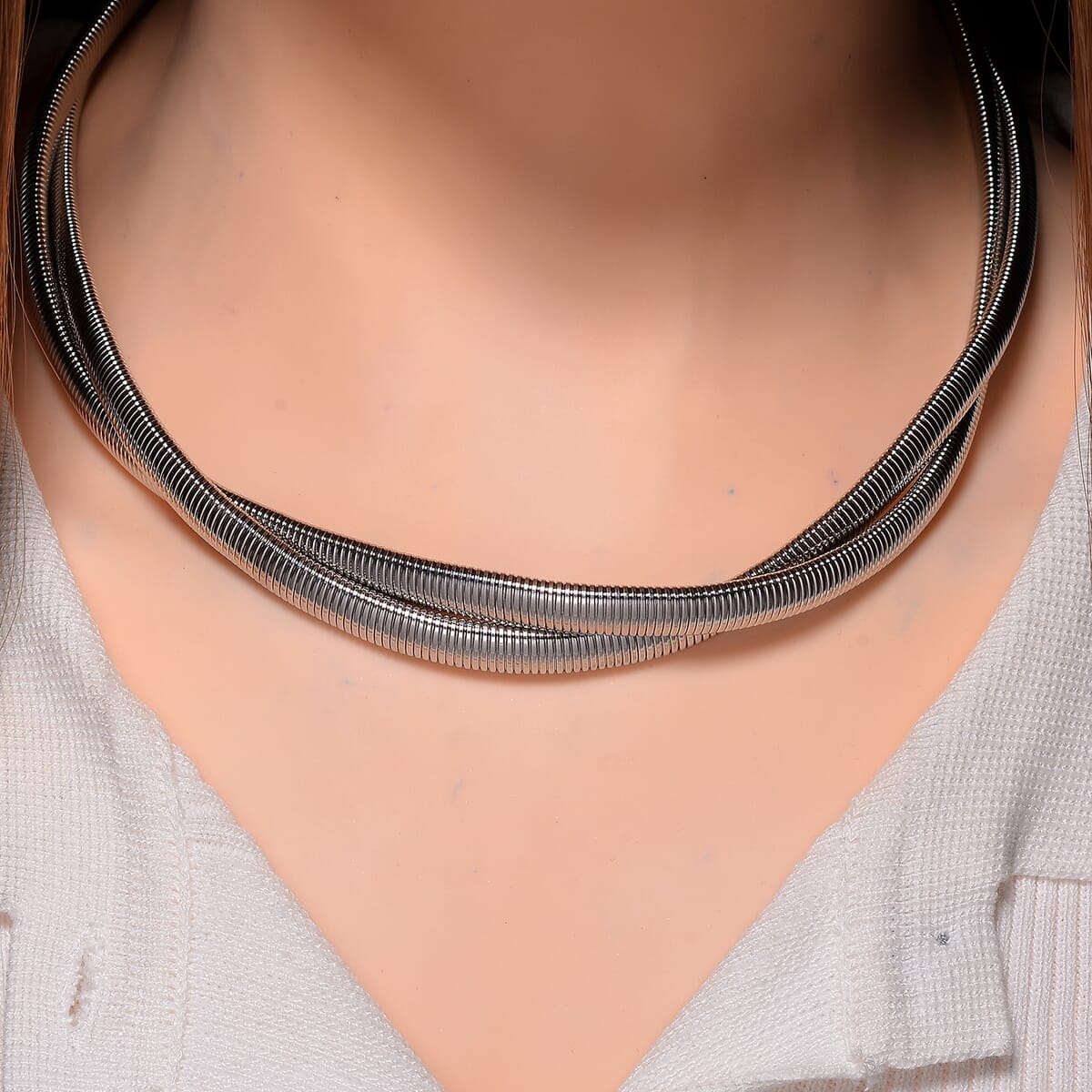 2 Row Choker Necklace in Stainless Steel 16-20 Inches image number 1