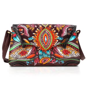 Sukriti Maroon Genuine Leather Hand Painted Tooled Crossbody Bag 