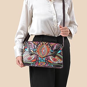 La Marey Maroon Genuine Leather Hand Painted Tooled Crossbody Bag 