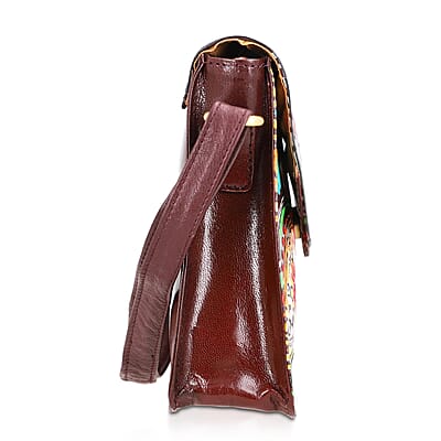 La Marey Maroon Genuine Leather Hand Painted Tooled Crossbody Bag