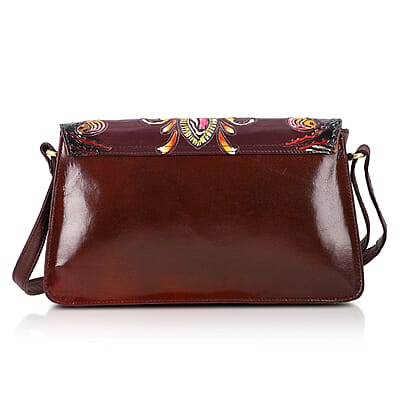 La Marey Maroon Genuine Leather Hand Painted Tooled Crossbody Bag
