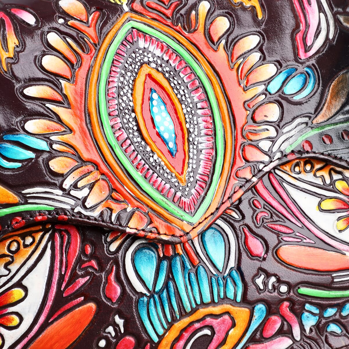 Sukriti Maroon Genuine Leather Hand Painted Tooled Crossbody Bag image number 8