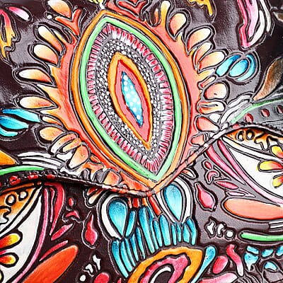 La Marey Maroon Genuine Leather Hand Painted Tooled Crossbody Bag
