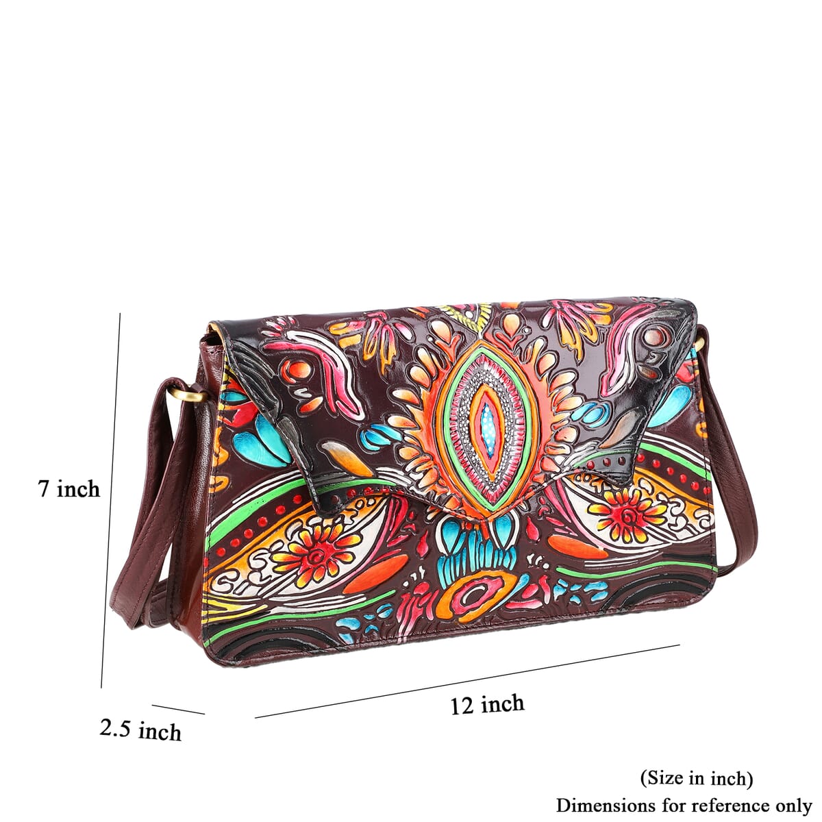 Sukriti Maroon Genuine Leather Hand Painted Tooled Crossbody Bag image number 9