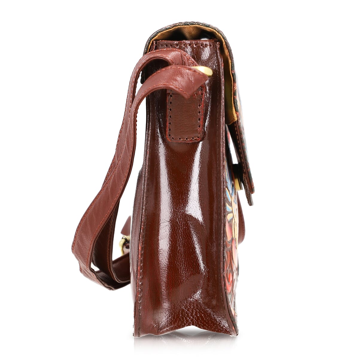 Sukriti Brown Genuine Leather Hand Painted Tooled Crossbody Bag  image number 5