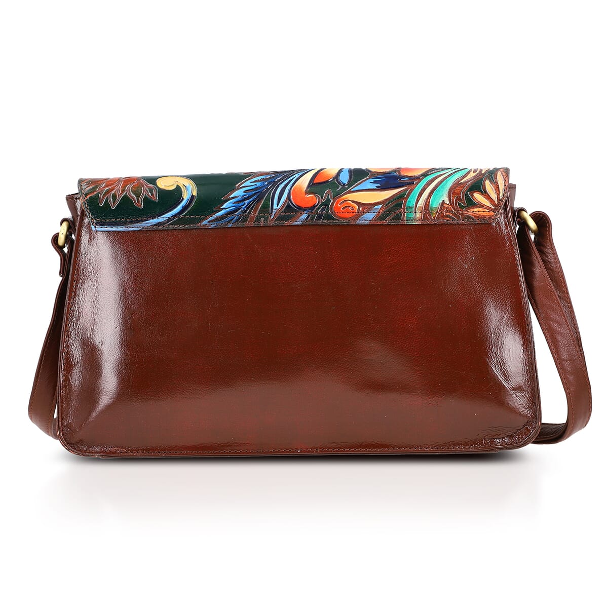 Sukriti Brown Genuine Leather Hand Painted Tooled Crossbody Bag  image number 6