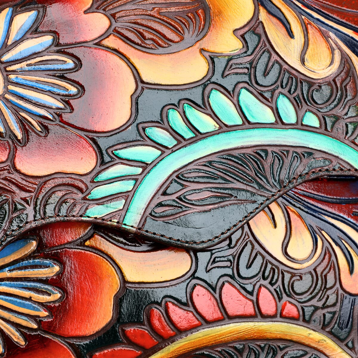 Sukriti Brown Genuine Leather Hand Painted Tooled Crossbody Bag  image number 8