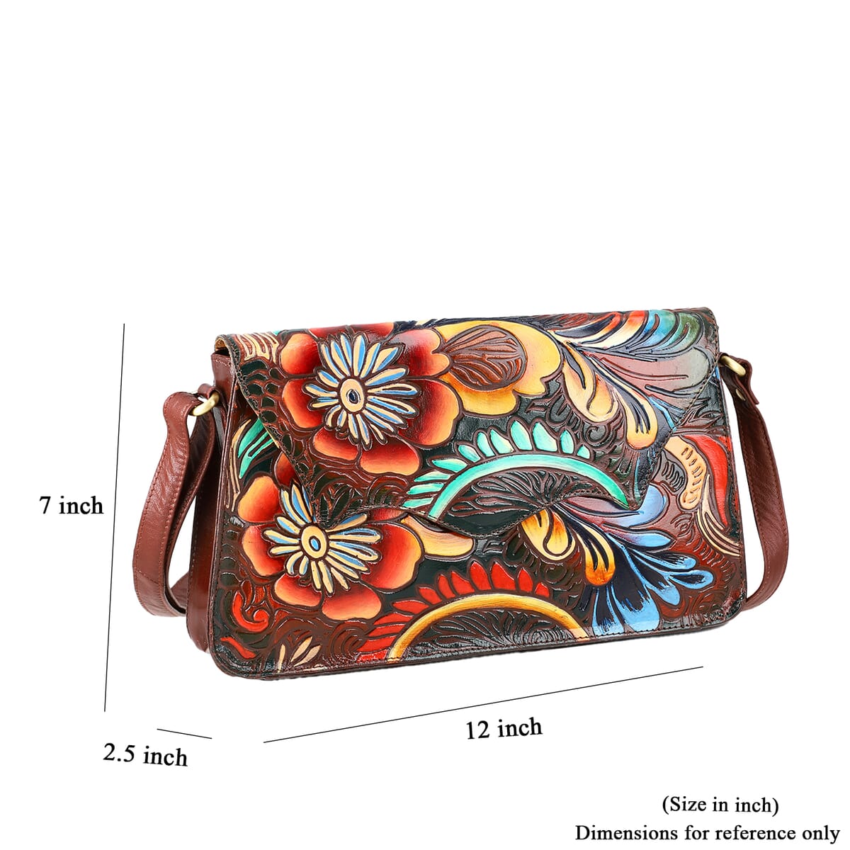 Sukriti Brown Genuine Leather Hand Painted Tooled Crossbody Bag  image number 9