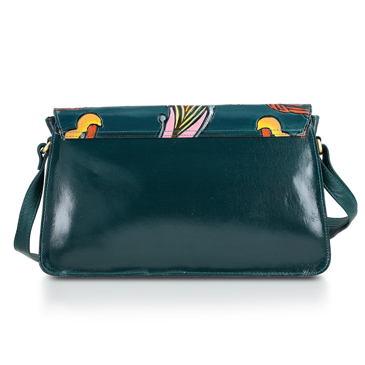 Sukriti Green Genuine Leather Hand Painted Tooled Crossbody Bag  image number 6