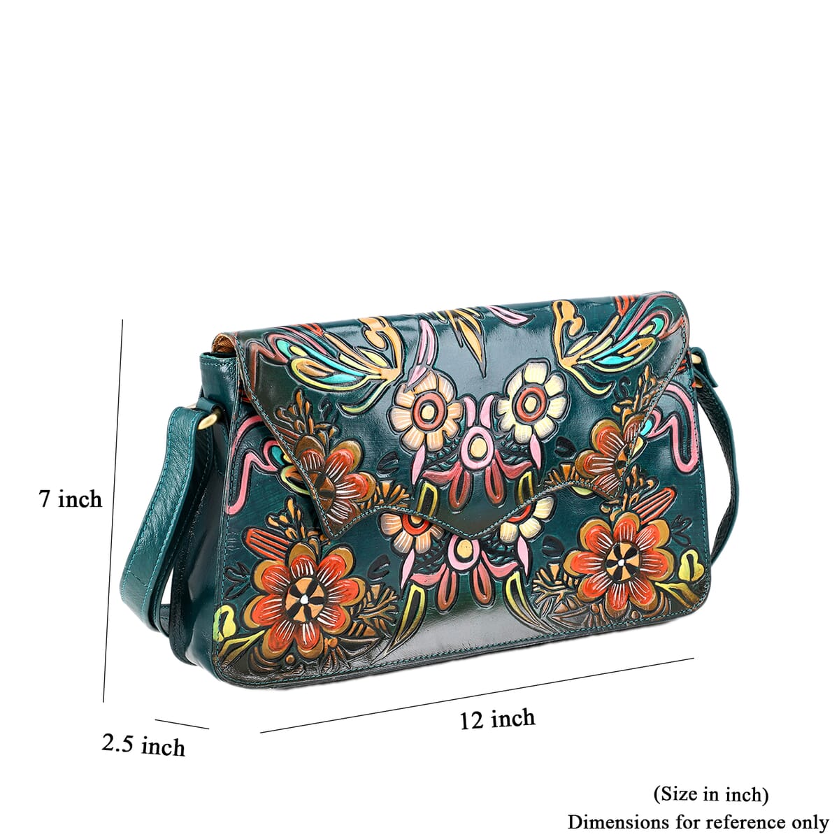 Sukriti Green Genuine Leather Hand Painted Tooled Crossbody Bag  image number 9