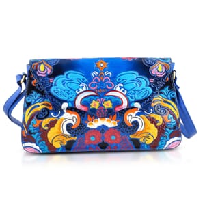 Sukriti Blue Genuine Leather Hand Painted Tooled Crossbody Bag