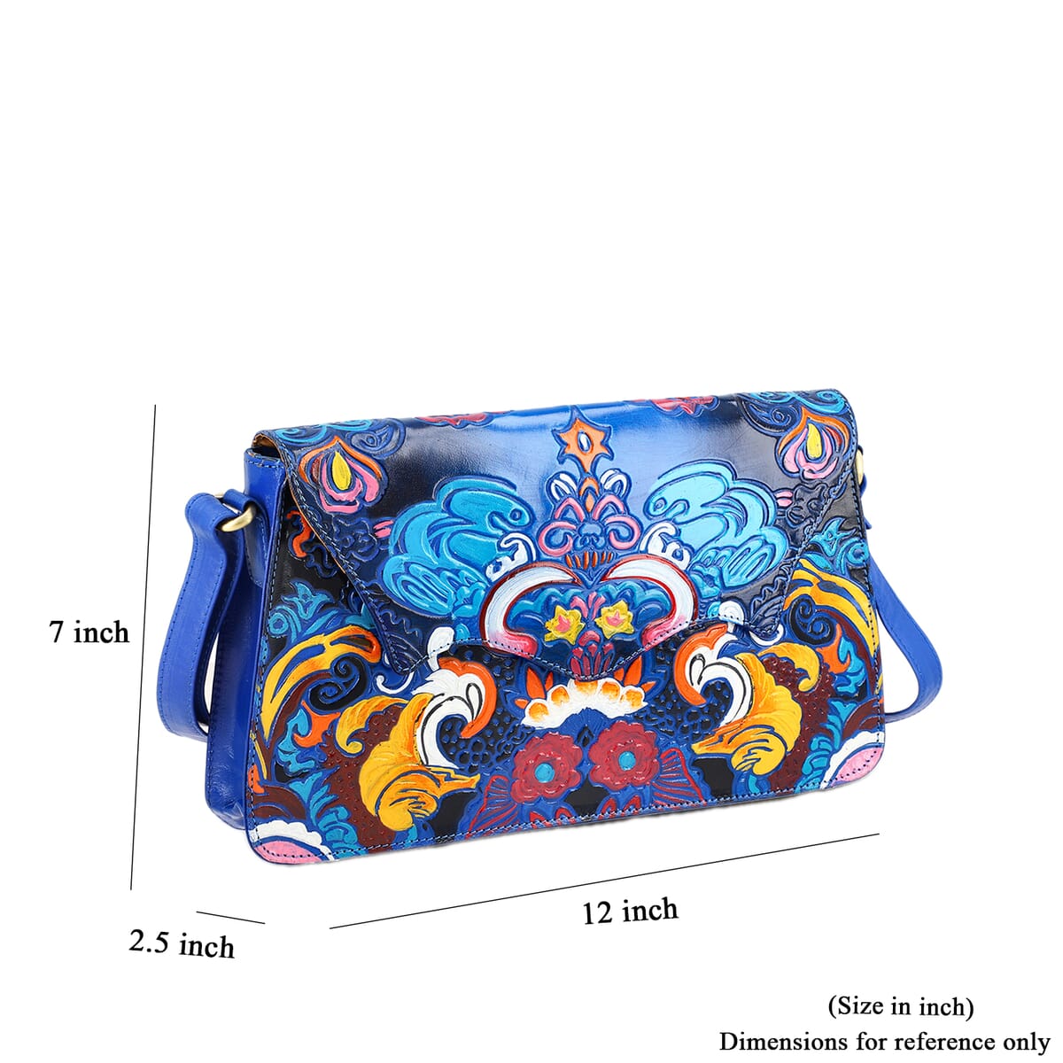 Sukriti Blue Genuine Leather Hand Painted Tooled Crossbody Bag image number 2