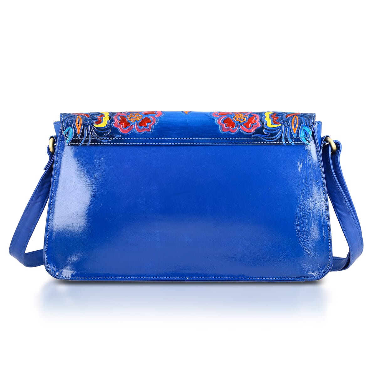 Sukriti Blue Genuine Leather Hand Painted Tooled Crossbody Bag image number 7