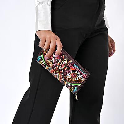 La Marey Maroon RFID Protected Tooled Leather Women's Wallet