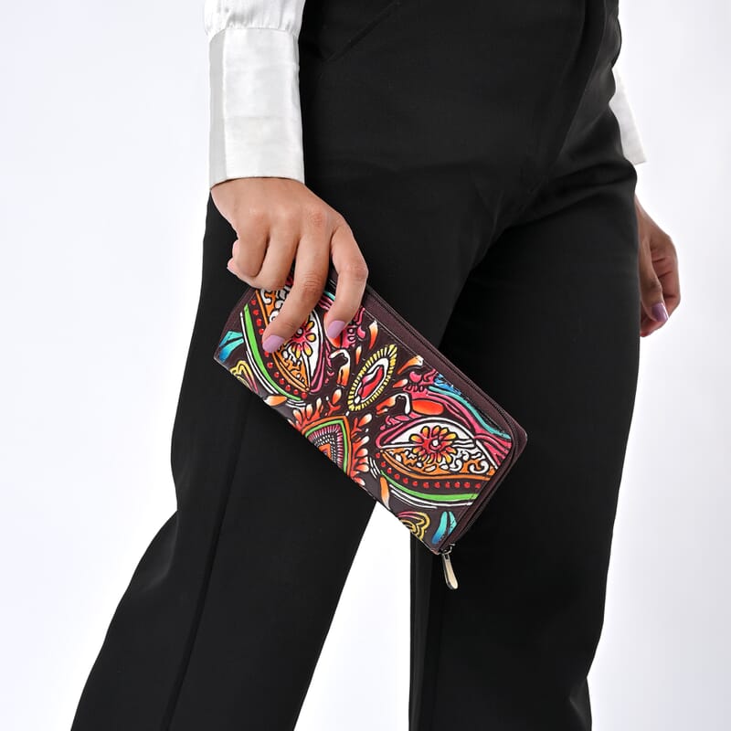 La Marey Maroon RFID Protected Tooled Leather Women's Wallet