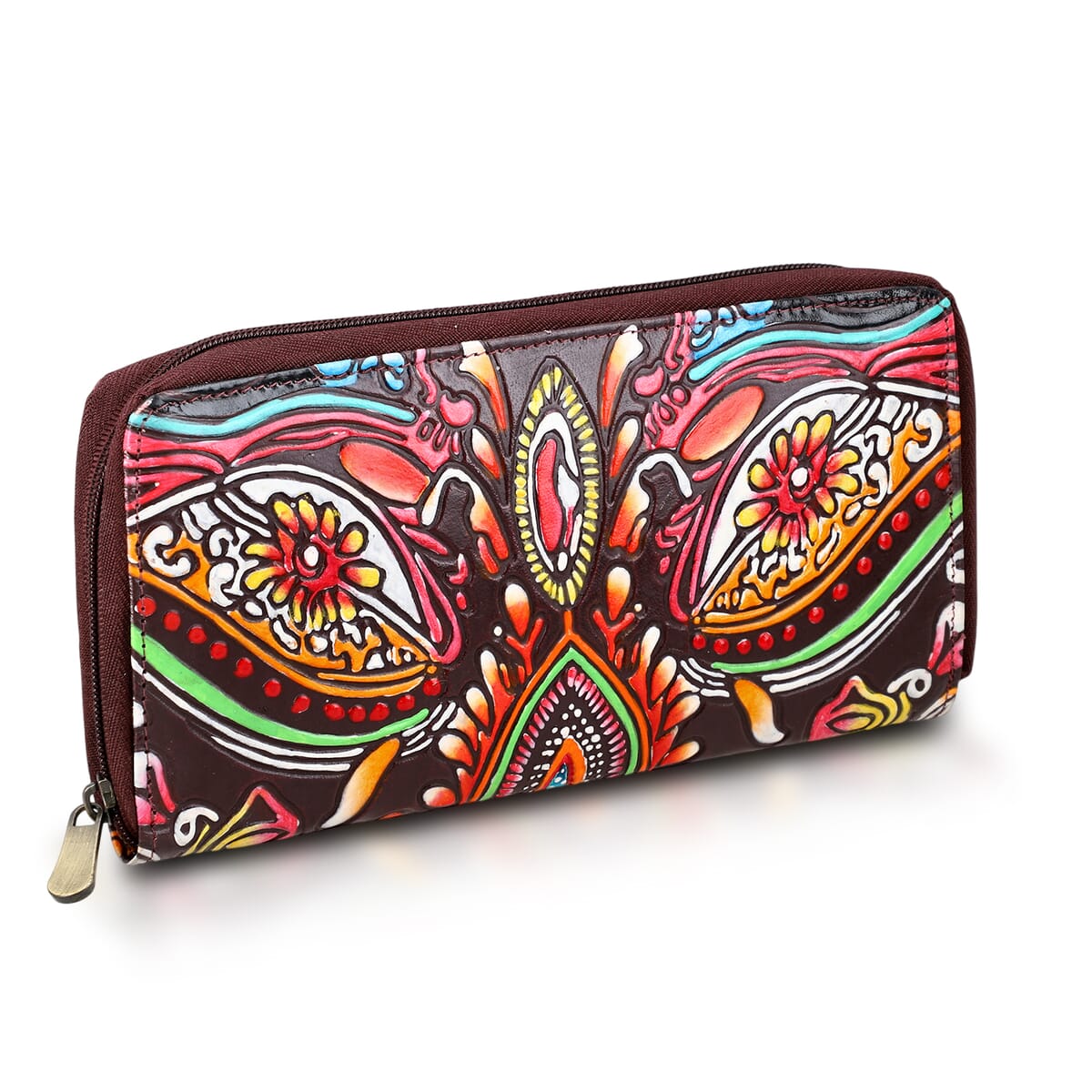 Sukriti Maroon RFID Protected Tooled Leather Women's Wallet image number 5