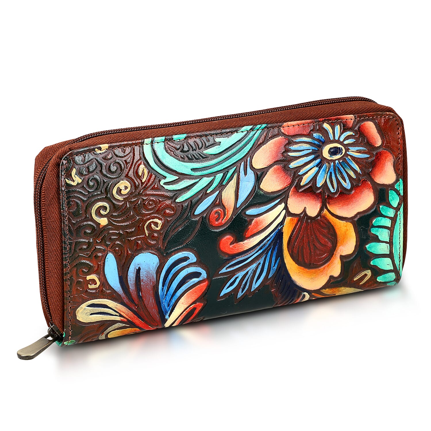 La Marey Brown RFID Protected Tooled Leather Women's Wallet