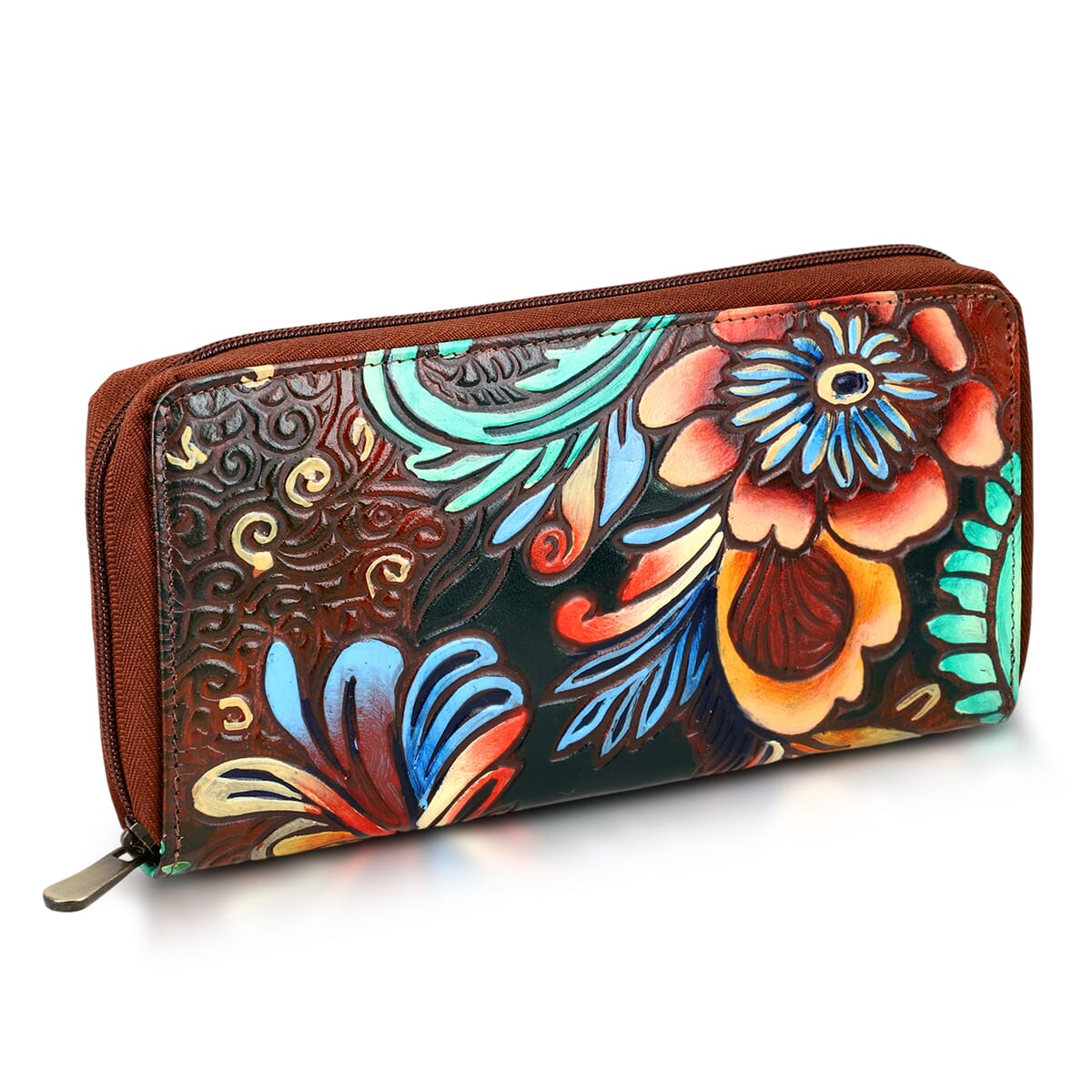 Sukriti Brown RFID Protected Tooled Leather Women's Wallet image number 5