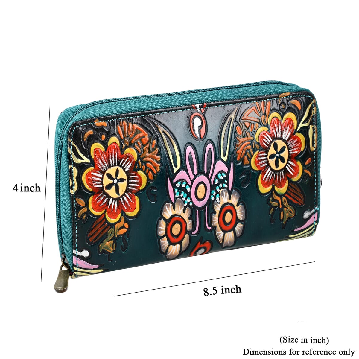 Sukriti Green RFID Protected Tooled Leather Women's Wallet image number 2