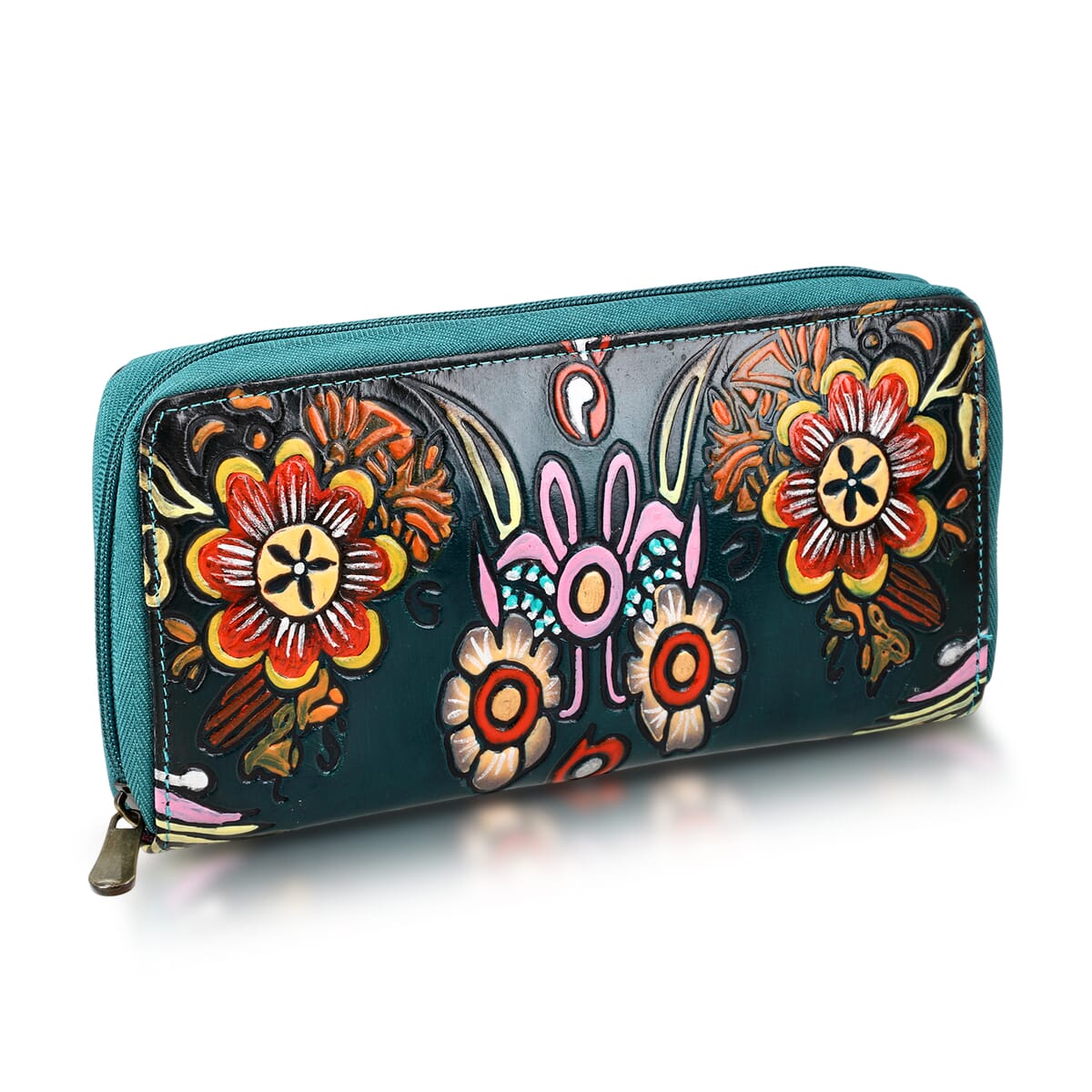 Sukriti Green RFID Protected Tooled Leather Women's Wallet image number 5