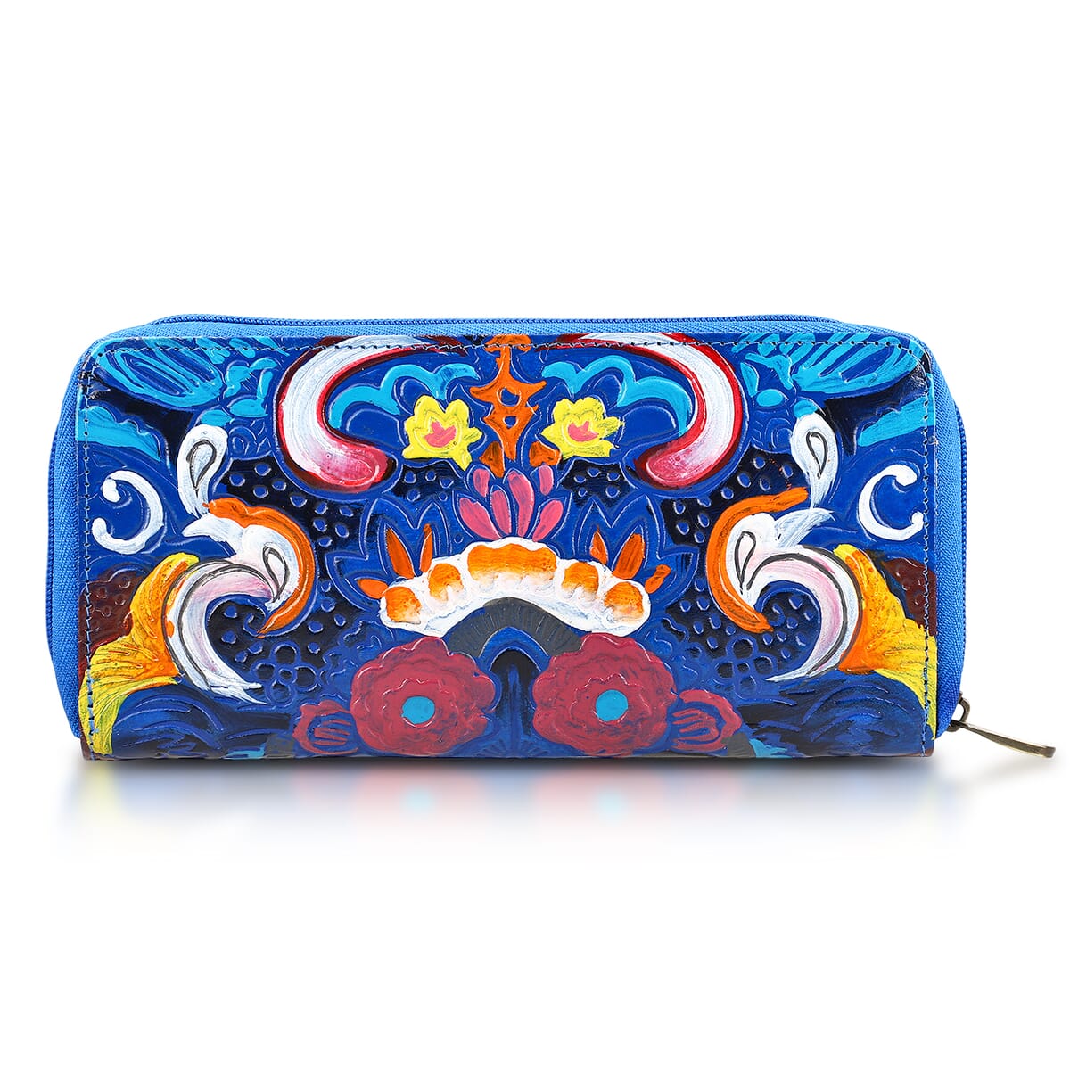 Sukriti Blue RFID Protected Tooled Leather Women's Wallet image number 0