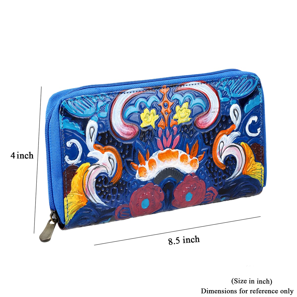 Sukriti Blue RFID Protected Tooled Leather Women's Wallet image number 2