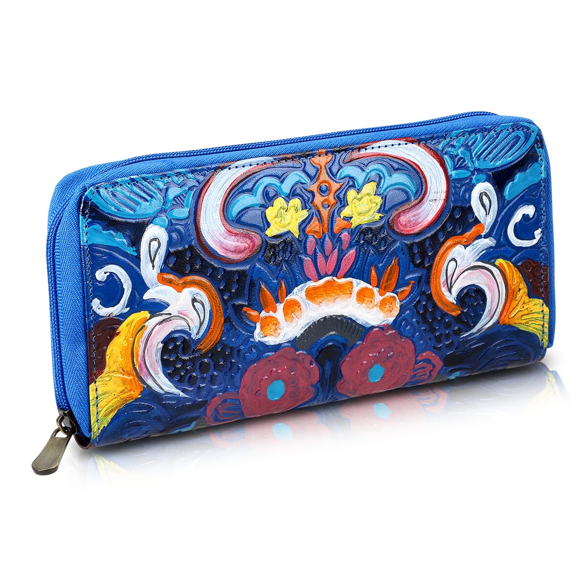 Sukriti Blue RFID Protected Tooled Leather Women's Wallet image number 5