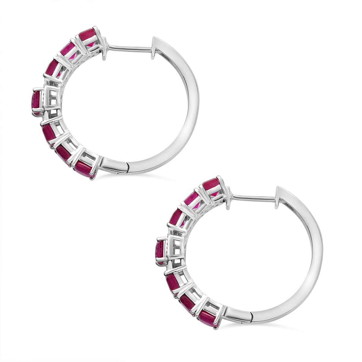 Asscher Cut Niassa Ruby (FF) 7.35 ctw Serene Harmony Earrings in Rhodium Over Sterling Silver image number 3