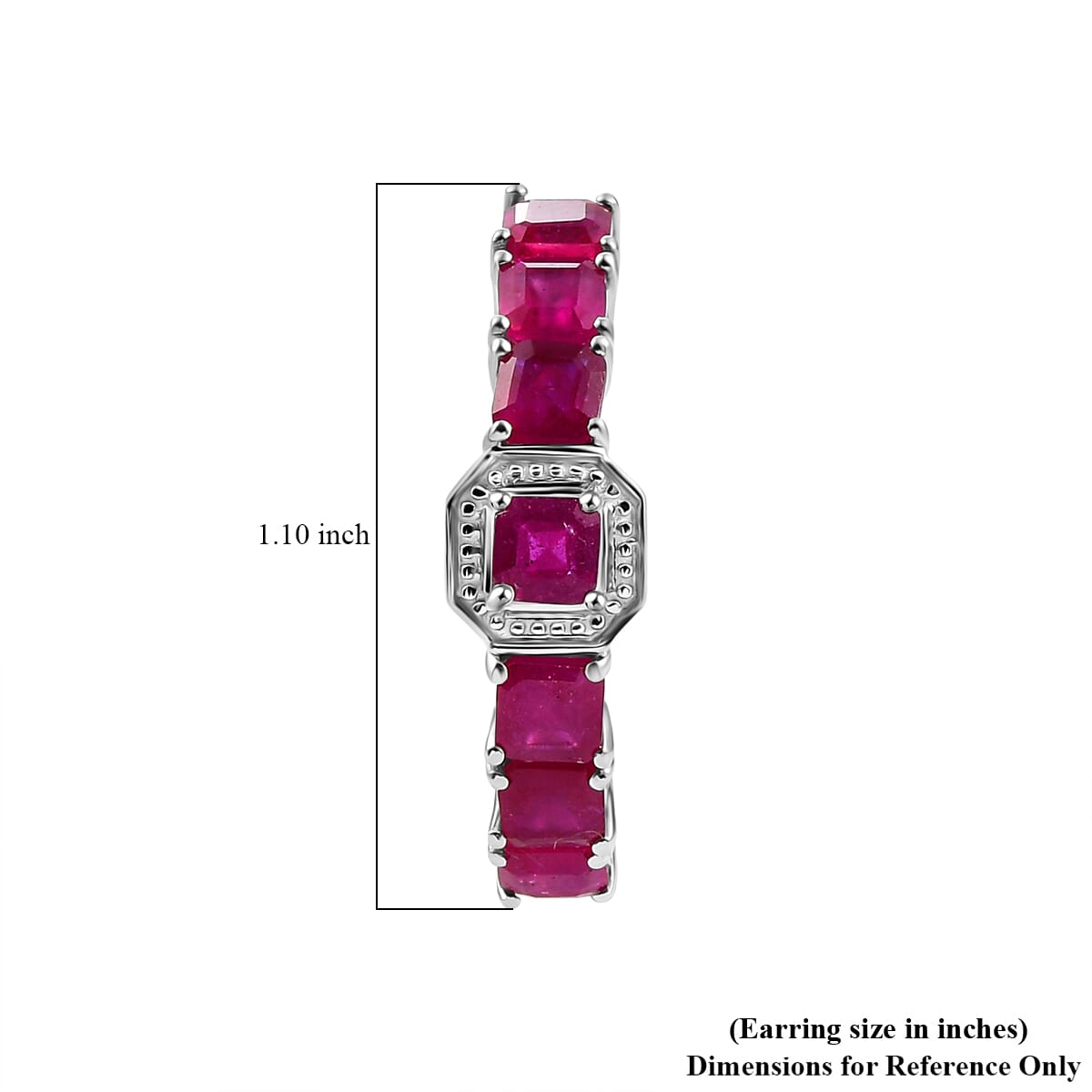 Asscher Cut Niassa Ruby (FF) 7.35 ctw Serene Harmony Earrings in Rhodium Over Sterling Silver image number 4