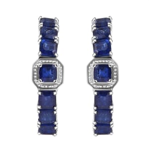 Asscher Cut Masoala Sapphire (D) 8.15 ctw Serene Harmony Earrings in Rhodium Over Sterling Silver