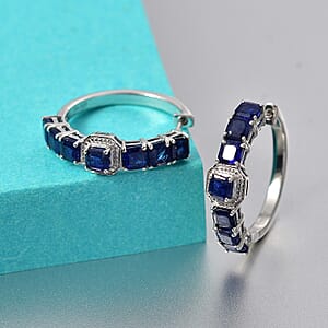 D'Joy Asscher Cut Masoala Sapphire (D) 8.15 ctw Serene Harmony Earrings in Rhodium Over Sterling Silver