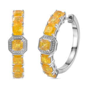 Asscher Cut Yellow Sapphire (FF) 7.70 ctw Serene Harmony Earrings in Rhodium Over Sterling Silver