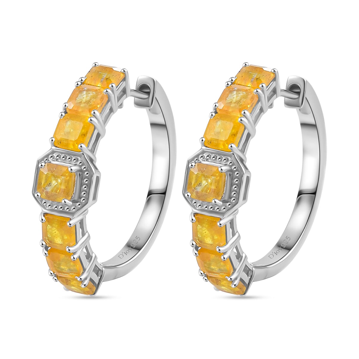 Asscher Cut Yellow Sapphire (FF) 7.70 ctw Serene Harmony Earrings in Rhodium Over Sterling Silver image number 3