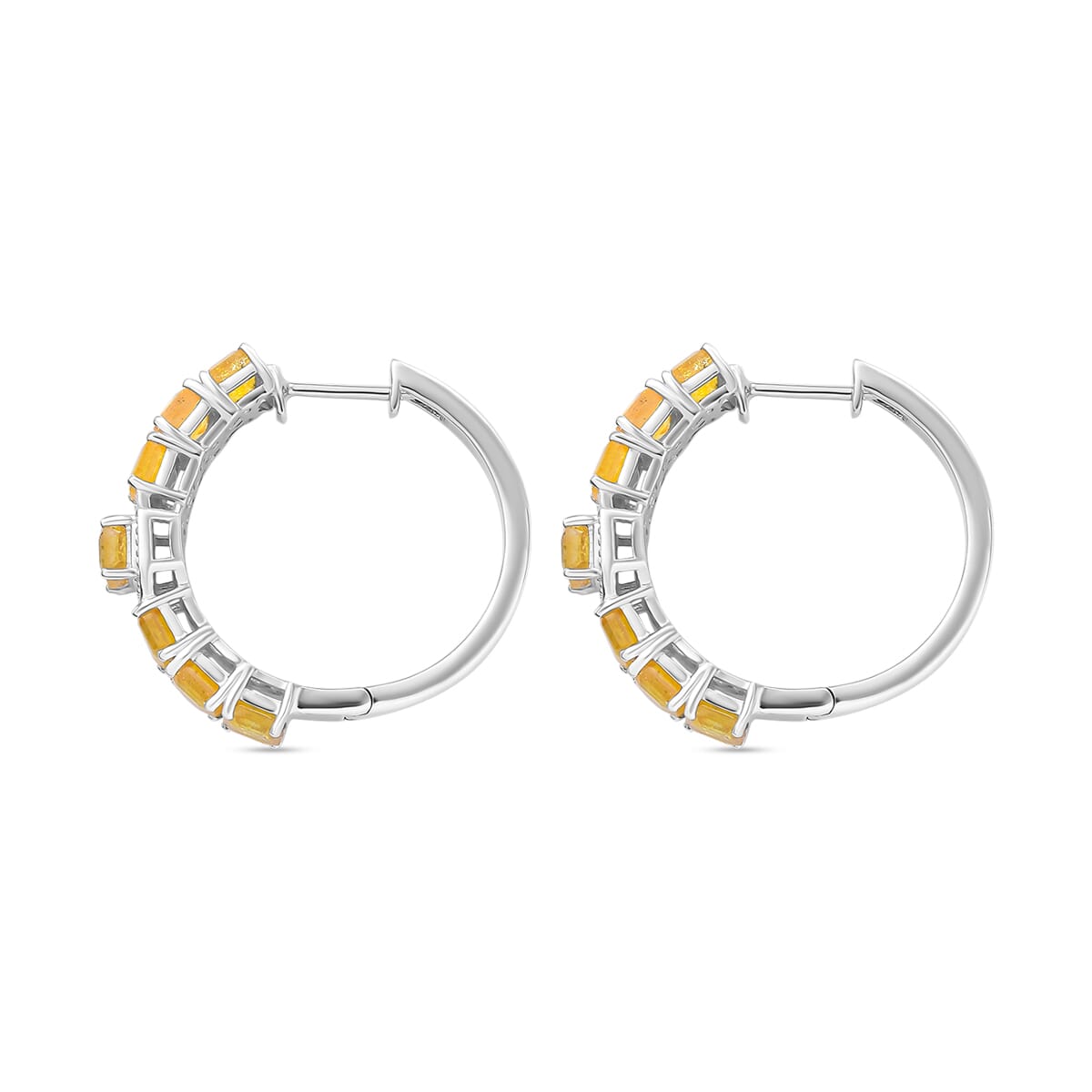 Asscher Cut Yellow Sapphire (FF) 7.70 ctw Serene Harmony Earrings in Rhodium Over Sterling Silver image number 4