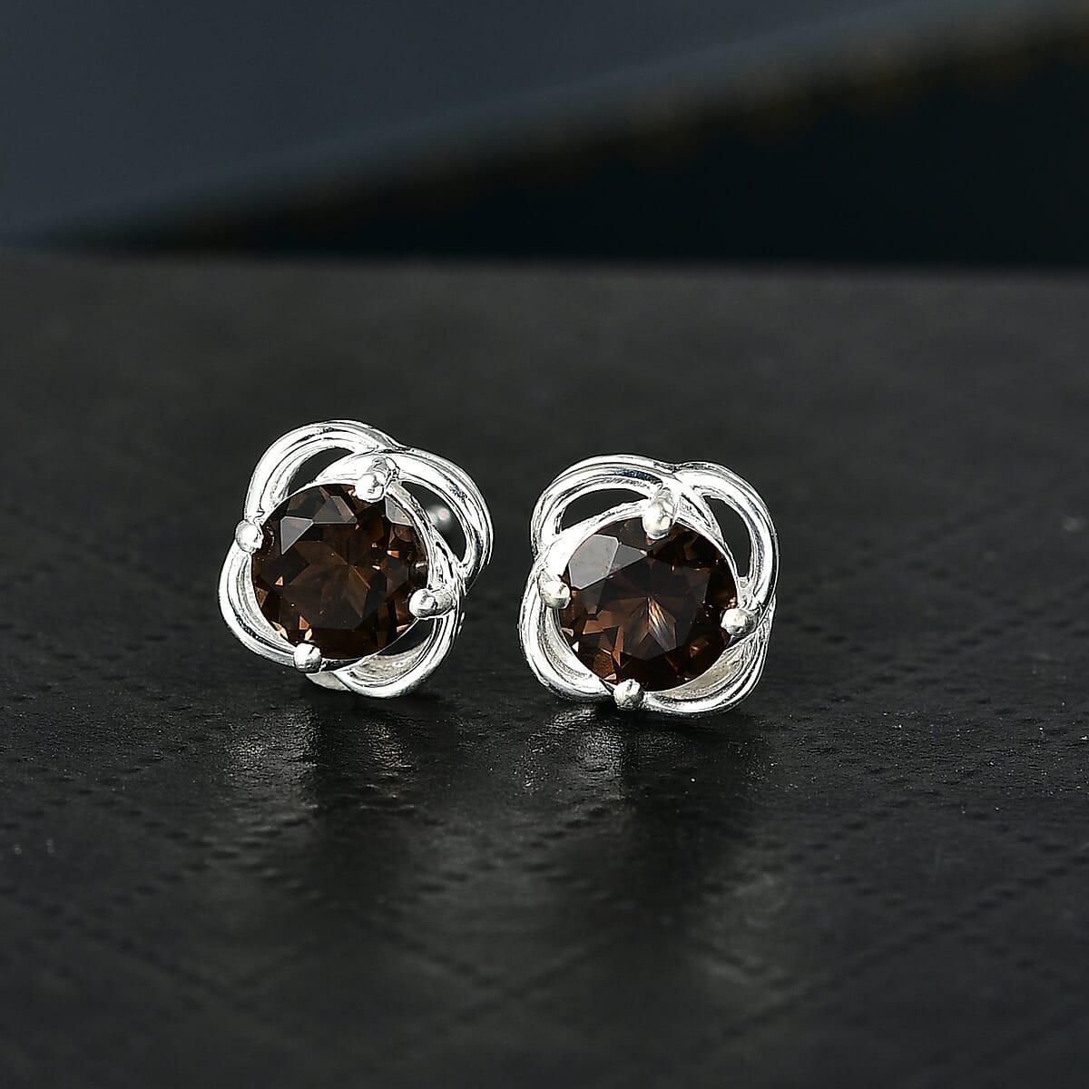 D'Joy Brazilian Smoky Quartz 1.40 ctw Stud Earrings in Sterling Silver image number 1