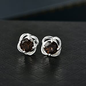 D'Joy Brazilian Smoky Quartz 1.40 ctw Stud Earrings in Sterling Silver