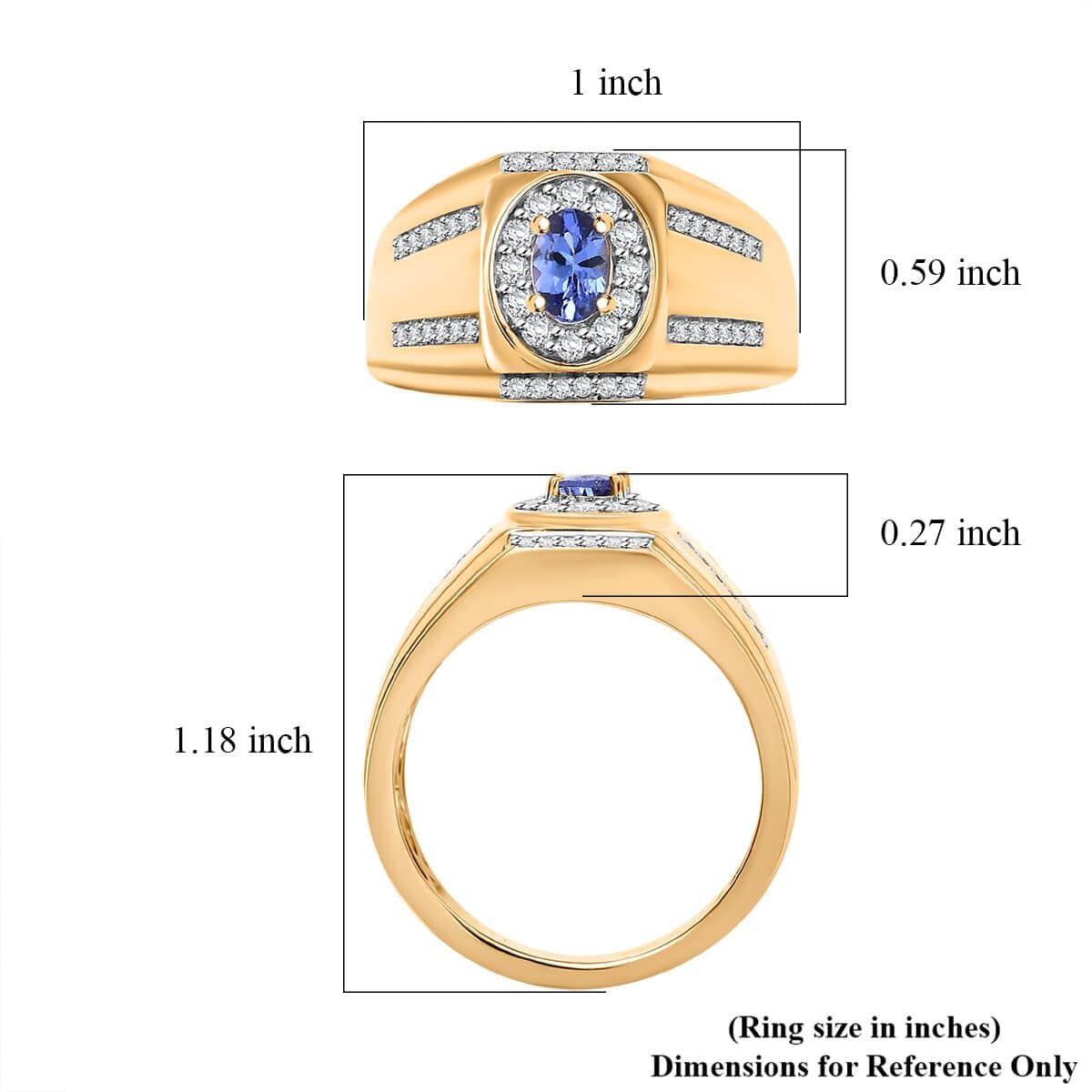 AAA Tanzanite and White Zircon 1.10 ctw Men's Ring in 18K Vermeil Yellow Gold Over Sterling Silver (Size 10.0) image number 5