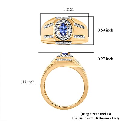 AAA Tanzanite and White Zircon 1.10 ctw Men's Ring in 18K Vermeil Yellow Gold Over Sterling Silver (Size 10.0)