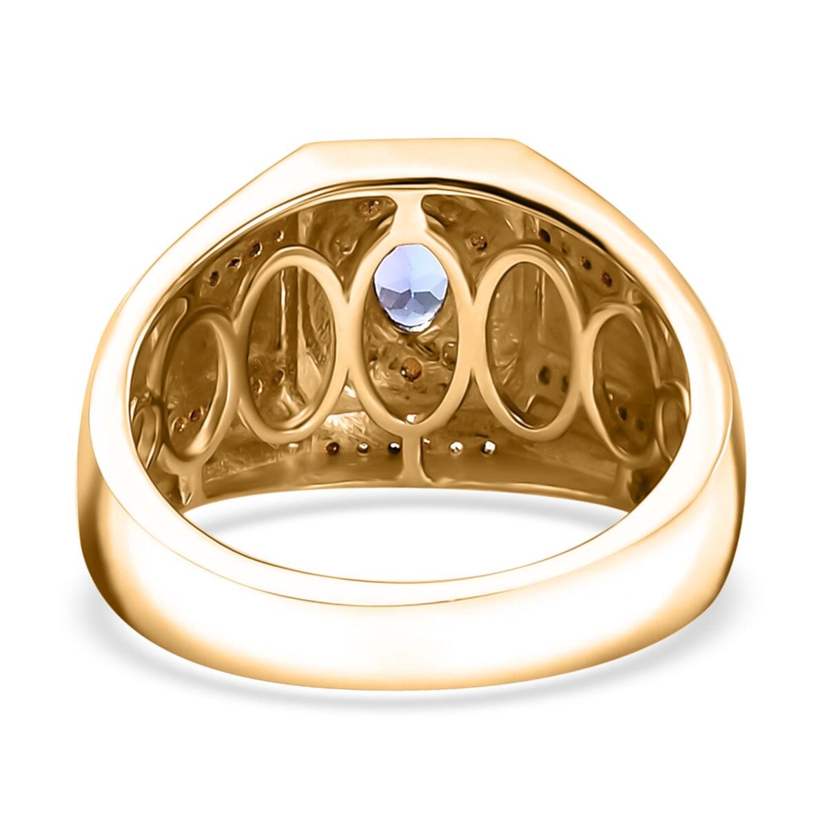 AAA Tanzanite and White Zircon 1.10 ctw Men's Ring in 18K Vermeil Yellow Gold Over Sterling Silver (Size 12.0) image number 4