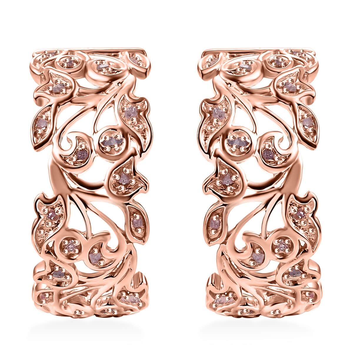 Doorbuster Uncut Natural Pink Diamond 0.25 ctw Vine Earrings in 18K Vermeil Rose Gold Over Sterling Silver image number 0