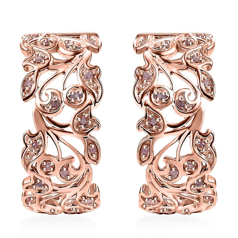 D'Joy Uncut Natural Pink Diamond 0.25 ctw Vine Earrings in 18K Vermeil Rose Gold Over Sterling Silver