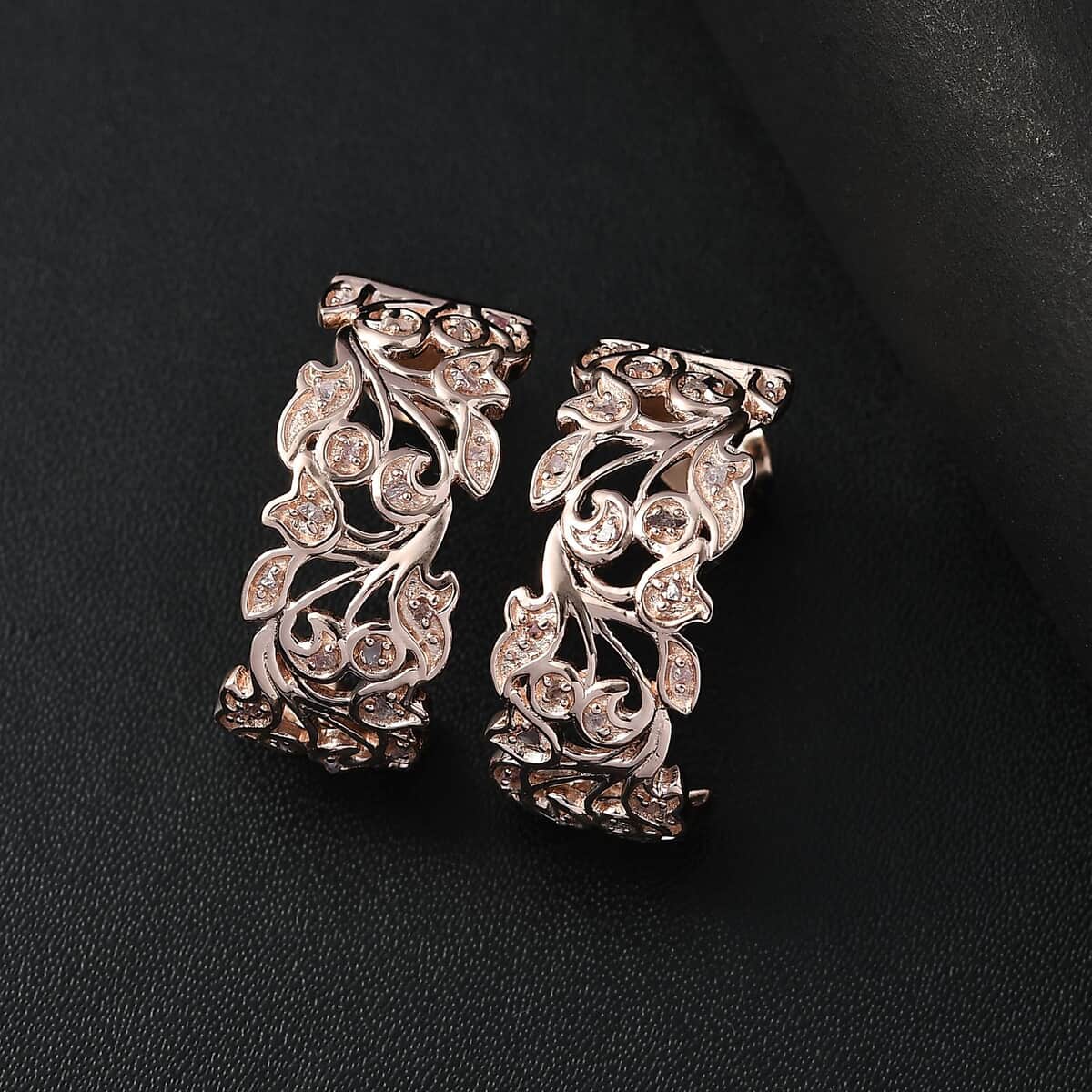 Doorbuster Uncut Natural Pink Diamond 0.25 ctw Vine Earrings in 18K Vermeil Rose Gold Over Sterling Silver image number 1