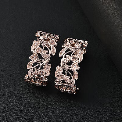 D'Joy Uncut Natural Pink Diamond 0.25 ctw Vine Earrings in 18K Vermeil Rose Gold Over Sterling Silver