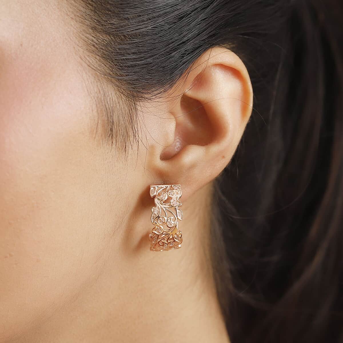 Doorbuster Uncut Natural Pink Diamond 0.25 ctw Vine Earrings in 18K Vermeil Rose Gold Over Sterling Silver image number 2