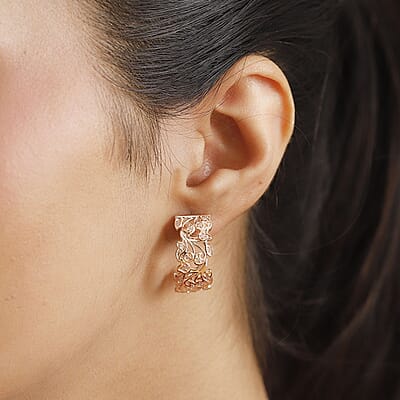 D'Joy Uncut Natural Pink Diamond 0.25 ctw Vine Earrings in 18K Vermeil Rose Gold Over Sterling Silver
