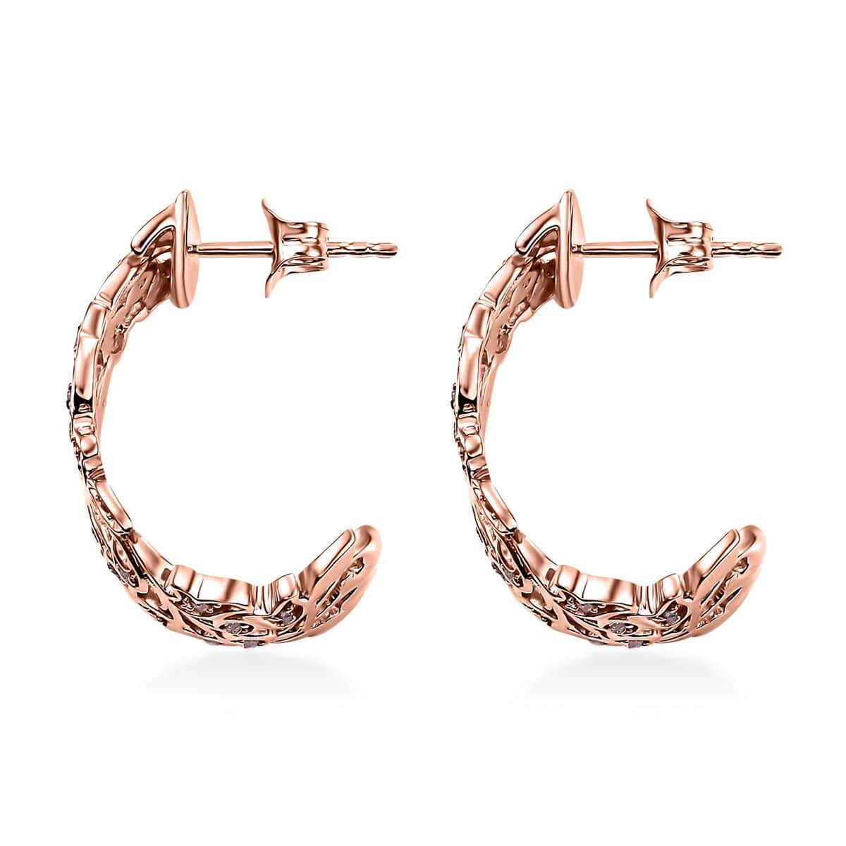 Doorbuster Uncut Natural Pink Diamond 0.25 ctw Vine Earrings in 18K Vermeil Rose Gold Over Sterling Silver image number 3