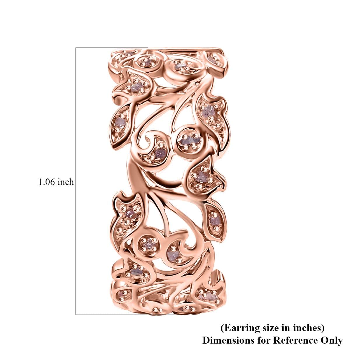 Doorbuster Uncut Natural Pink Diamond 0.25 ctw Vine Earrings in 18K Vermeil Rose Gold Over Sterling Silver image number 5