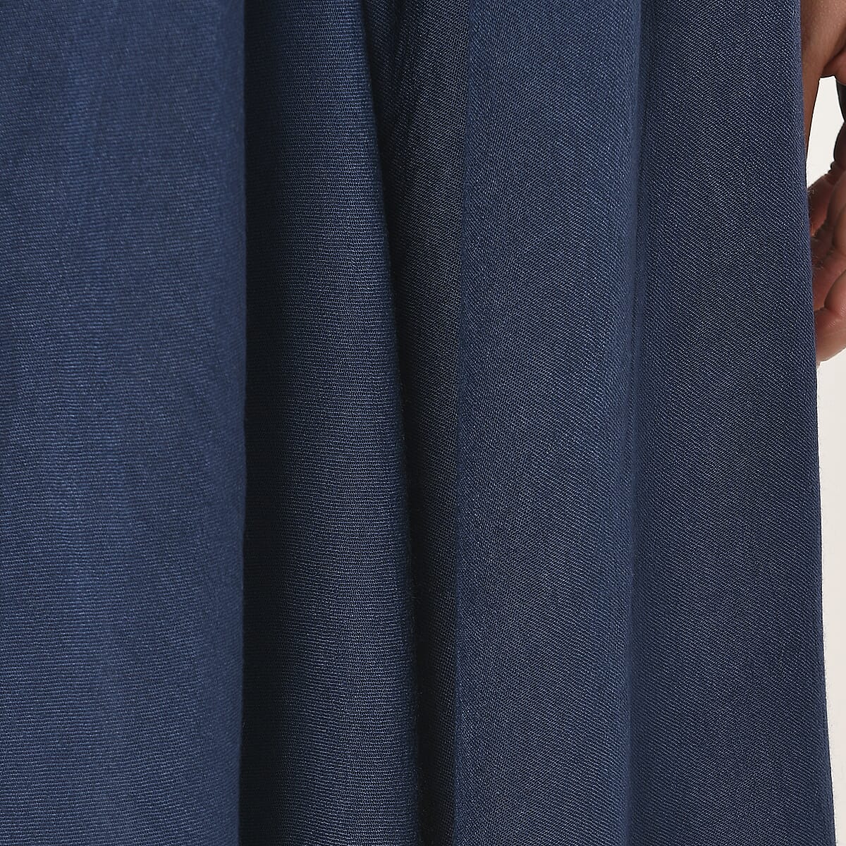 Tamsy Navy Embroidered Umbrella Dress with Sleeves and Neck-Tie - One Size Fits Most image number 6